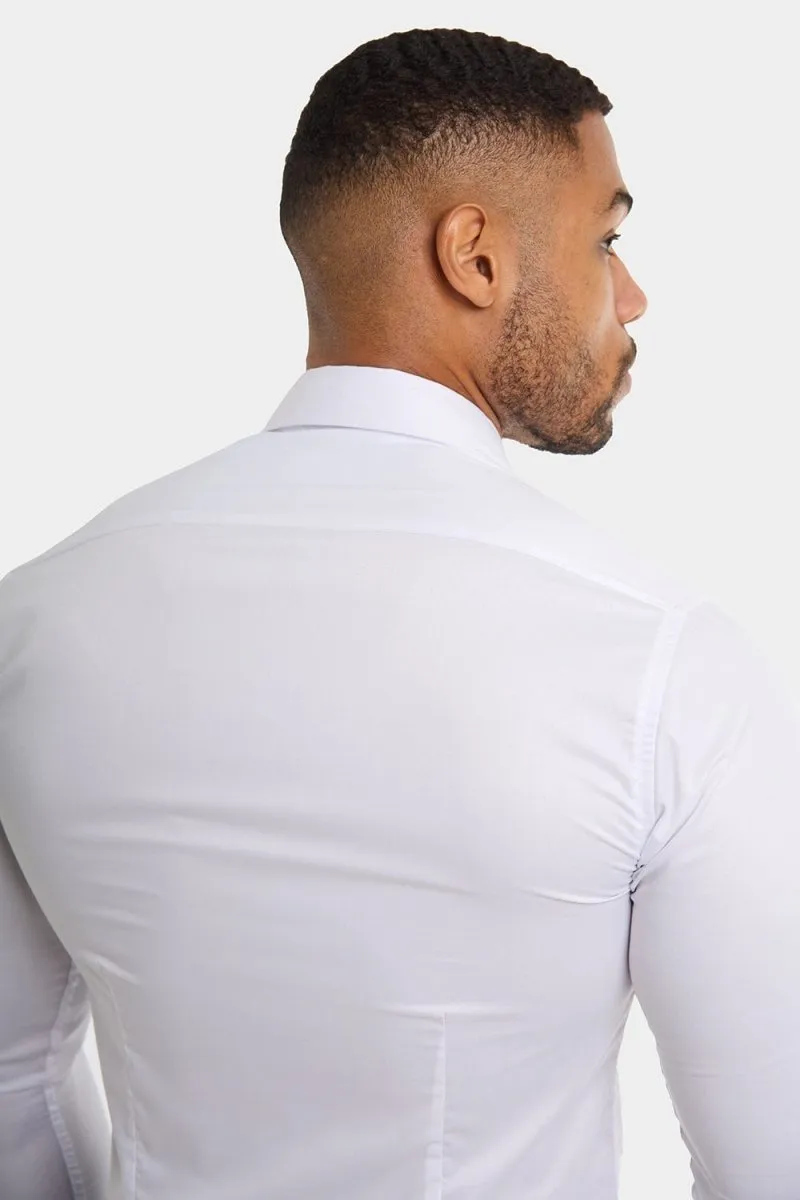 Muscle Fit Cutaway Collar Shirt in White